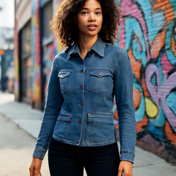 St. John's Bay Women's Stretch Denim Jacket Blue Size M Casual Button-Up - Picture 7 of 7